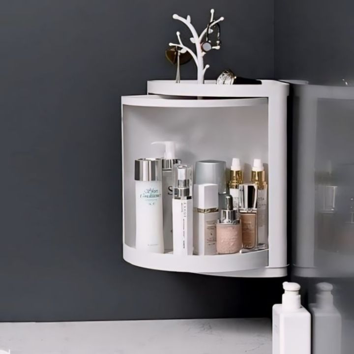 EMSA Plastic Corner Cabinet | 360° Rotate Mini Cabinet for Washroom, Kitchen, Bedroom | Easy Installation | Compact Storage Solution| plastic washroom cabinet