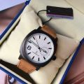 Luxury Military Watch for Men with Brown Leather Strap and Black Dial. 