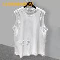 Men Sleeveless Vest Men's Summer Sleeveless Tank Top Street Style Ripped Holes Loose Fit O-neck Vest T-shirt Fashion Street Style Sleeveless Top for Men. 