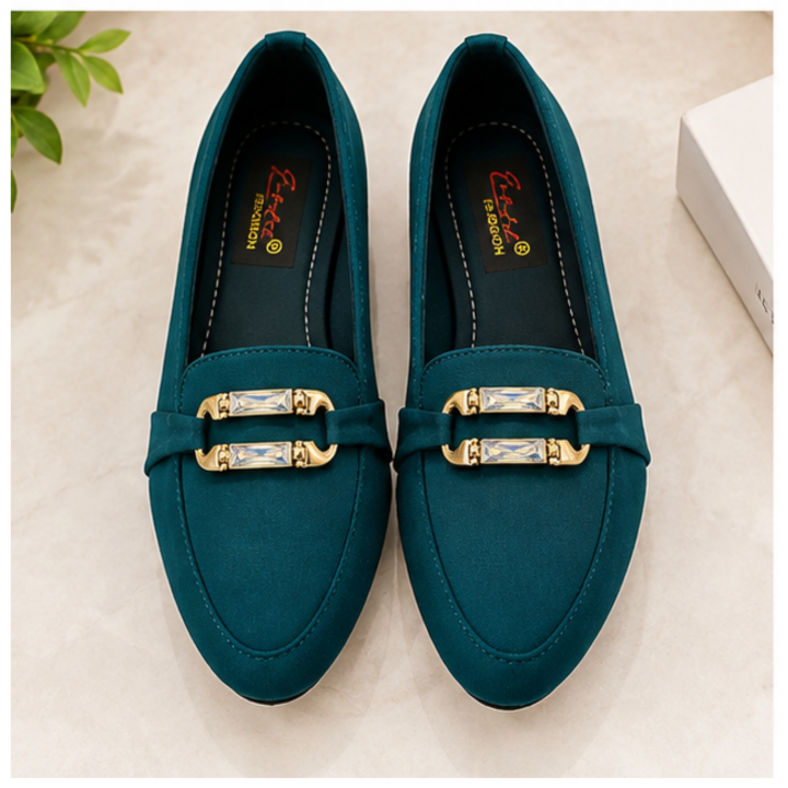 Women%E2%80%99s%20Teal%20Loafers%20with%20Gold%20Buckle%20-%20Image%203