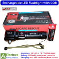 Multi-Functional Rechargeable LED Flashlight RL-2210 | 3W LED Torch with COB Side Light, Power Bank, Safety Hammer, USB Charging by Electrica. 