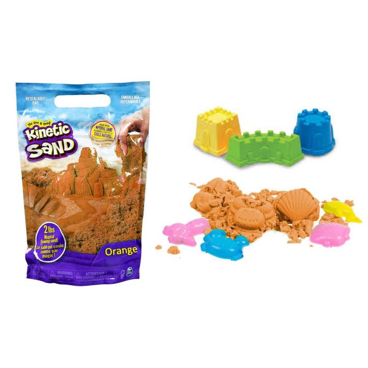 Kinetic Sand (500gm) The Original Moldable Sensory ( ORANGE ) Play Sand For Kids With Free Molds Set