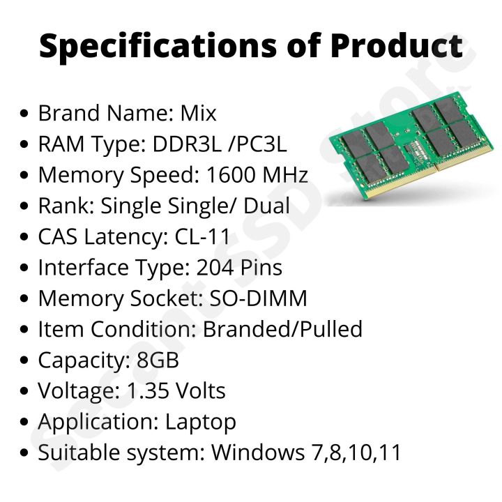 8GB%20DDR3L%20PC3L%20Laptop%20RAM%201600MHz%20204-Pin%20SO-DIMM%20Mixed%20Brands%20-%20Image%202