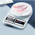 Electronic Digital Kitchen Weighing Machine: 10kg Weight Scale with Backlit LCD (Shop, Food, Cake, Kids Food, Spices, Vegetables, Liquids, Chicken, Fruits) - White. 