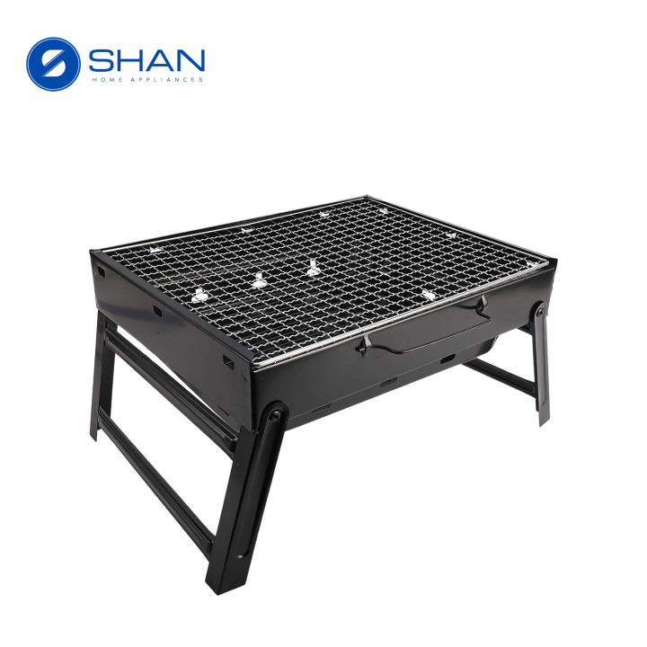 Shan Home Appliances_Small Size Portable Coal Grill (35cm * 27cm * 20cm) - Stainless Steel Folding Charcoal Grill Tabletop Outdoor Smoker BBQ for Picnic Garden Terrace Camping Travel
