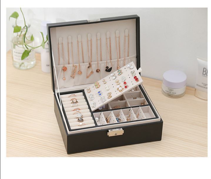 MOOCA Black Velvet Jewelry Organizer Tray Set - 3-Tier Storage For Rings, Necklaces, Earrings