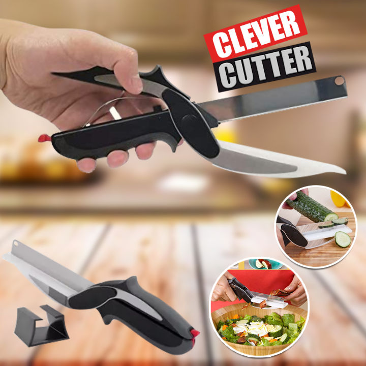 Clever Cutter, Knife with cutting board, Kitchen Multi clever cutter scissor  New Multifunction Stainless Steel Kitchen Smart Cutter 2 In 1 Vegetable Clever Scissors Cutter Kitchen Food Cutter