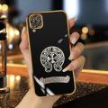 FELMYST Chrome Hearts Phone Case For Samsung Galaxy A12 Luxury Fashion Trendy Brand Metal Plating Mobile Casing Square Girl Gift Square Shockproof Back Soft  Cover. 