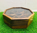 HANDMADE WOODEN MASALA BOX SPICE BOX CREATIVE WOODEN SPICE BOX WITH SPOON 10 X 10 INCH MULTI PURPOSE CONTAINER, KITCHEN ITEM UTILITY BOX JEWELLERY BOX MADE FROM HIGH QUALITY WOOD. 