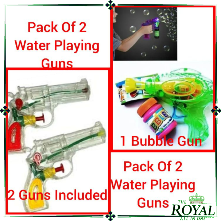 Pack Of 2 Amazing Water Toy Gun for Kids - Mini Water Guns For Fun - Mini Led Bubble Blaster Gun with Bubbles liquid Bottle For Summer