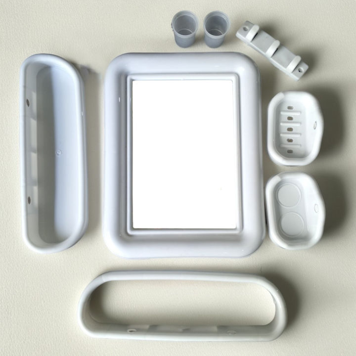Complete Mirror Set All in One/ With Mirror/ With Storage Rack or Shelf/ With Towel Rail/ With Toothbrush Holder/ With Soap Dish Holder, and Hanger Hooks. Aaina/ Mirror/ Bathroom Mirror/ Basin Mirror/ Sheesha Set.