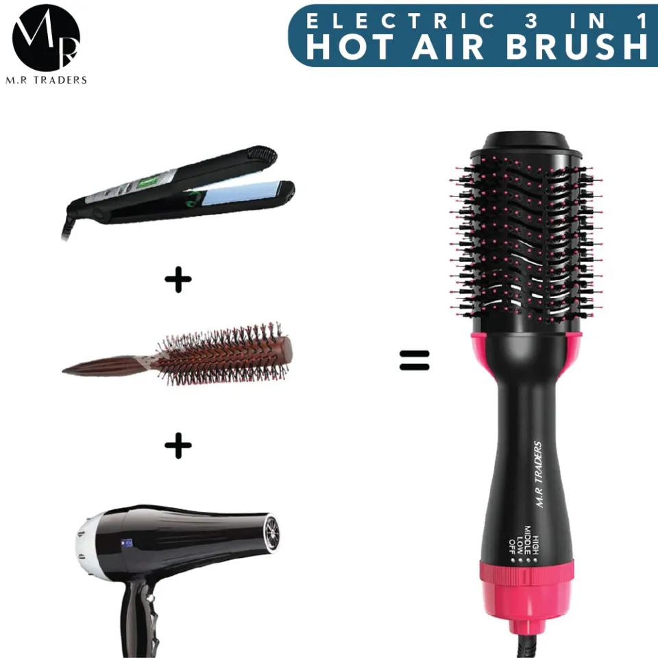 Electric 3 in 1 Hot Air Brush Professional Hair Straightener Hair Curler Hair Blower Brush Hair Dryer and Styler Volumizer Comb Ceramic Coated Hair