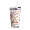 450ml Coffee Glass Mug Cups with Lids and Straws with Leather Sleeve. 