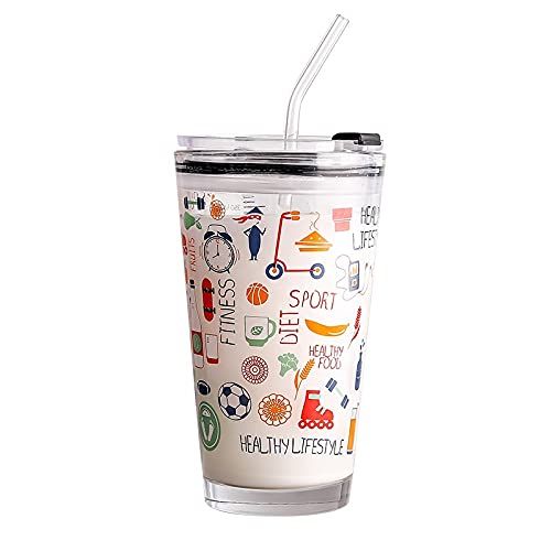 450ml Coffee Glass Mug Cups with Lids and Straws with Leather Sleeve