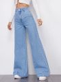 Women Light Blue High Waist Wide Leg Denim Jeans  Export Quality  ZRANZIE. 
