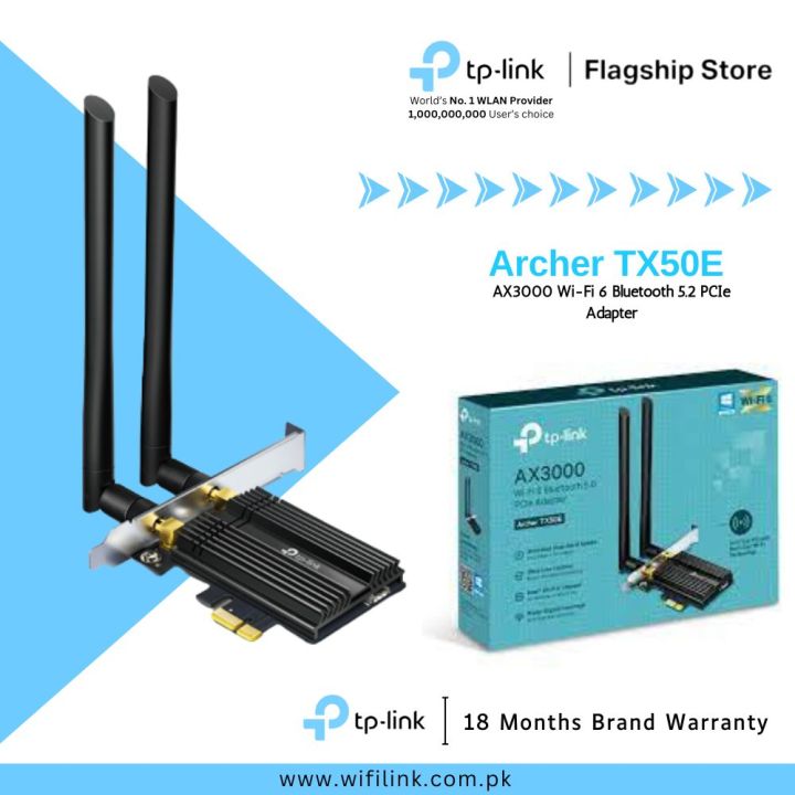 TP-Link Wi-Fi 6 Bluetooth 5.2 Card Archer TX20E / TX50E AX1800 Wi-Fi 6 Bluetooth 5.2 PCIe Adapter - 18 Months Brand Warranty