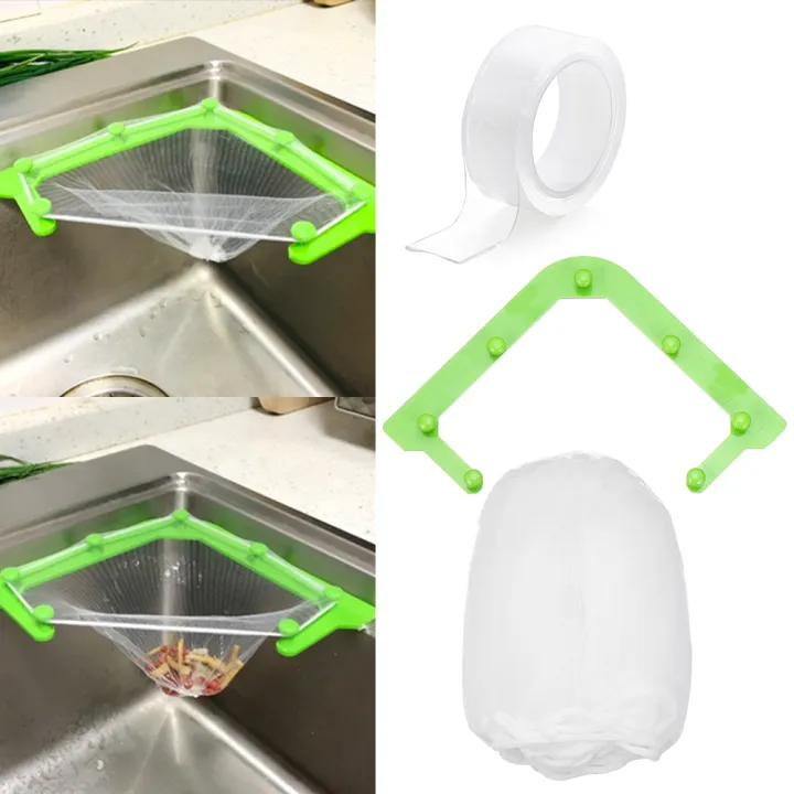 Kitchen Fine Mesh Net Holder Garbage Storage Rack Sink Strainer Bag ...