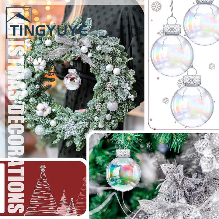 Small Santa Figurines Ornament Hooded Transparent Plastic Christmas Ball with Lanyard Festive Xmas Ornament for Party Home Decor Christmas Ball Ornament