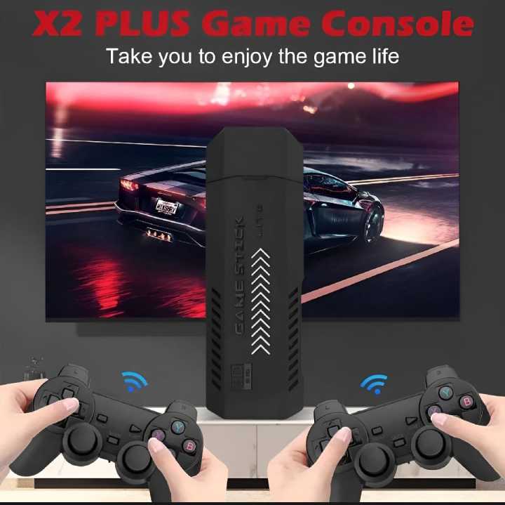 Game Stick X2 Plus 64GB 37,000 Plus Games 4K Game Stick 3D HD Retro Video Game Console 2 Wireless Controller 30 plus Emulator For PS1/N64/DC MORE
