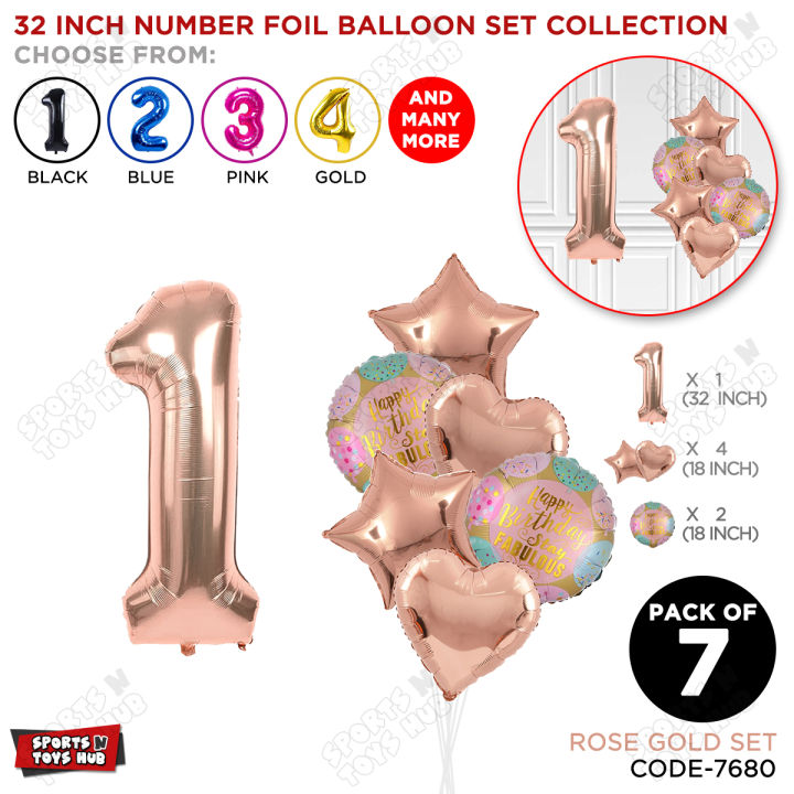 Hbd Color Rosa 32 Inch Rose Gold Color Number Foil Balloon Set With Printed HBD Round ...