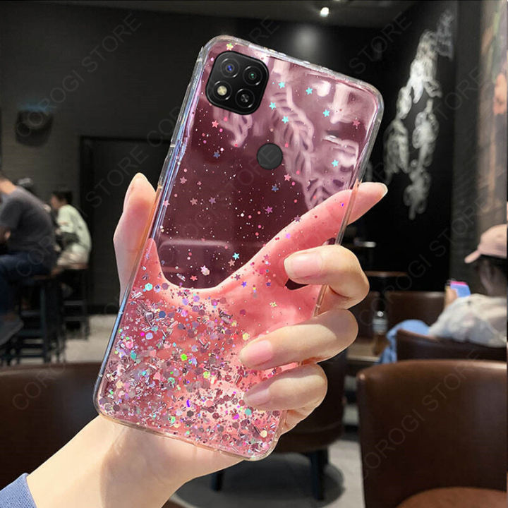 For Xiaomi Redmi 10A / Redmi 9C Back Cover Luxury Bling Shining Gold Foil Girls Cases Space Glitter Stars Soft Silicone Mobile Phone Protective Case