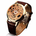 Skeleton Double Sided Glass Watch for Men / Women / Girls / Boys - Mens Leather Watches / Transparent Skeleton Watch. 
