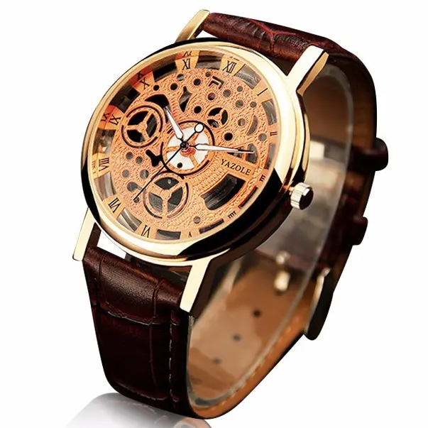 Skeleton Double Sided Glass Watch for Men / Women / Girls / Boys - Mens Leather Watches / Transparent Skeleton Watch