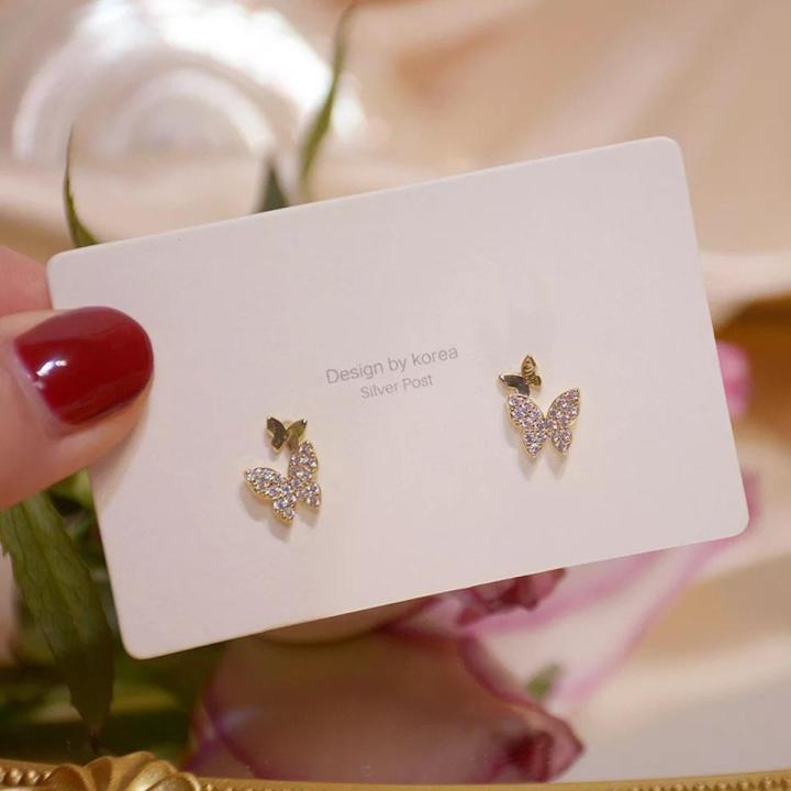 bellylady Women Butterfly Stud Earrings Luxury Zircon Simple Piercing Earrings Jewelry Gifts For Girls