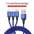 3 in 1 Multi Charging USB Type C Cable Lightning , Android / Iphone / Ipad - 1.2M -Blue. 