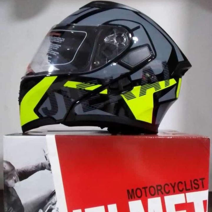 Helmet Jiekai JK-902 FlipUp Dual Visor DOT Approved Yellow&Grey Graphic