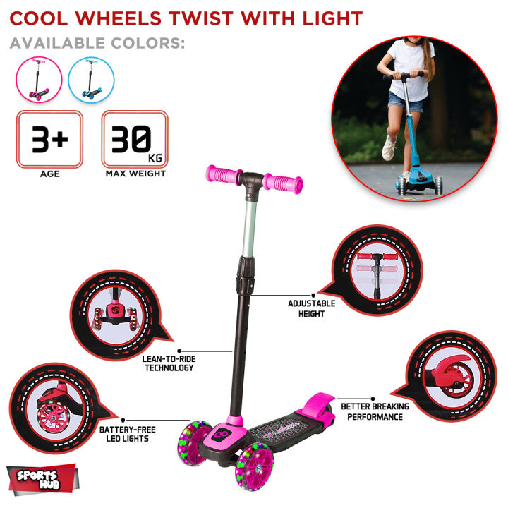 Cool Wheels Twist Scooty for Kids, Lighting Wheel, Foldable & Height Adjustable Handlebar, Rear Brake, Lightweight Design With Light Wheel Perfect Gift For Your Baby Boy or Girl, Available In Multi Colors, Suitable Age 3+, Code - FR58048 / FR58055