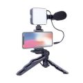 Vlogging Video Making Kit for Live Streaming Vlogging Self-Portrait Photography | Video Making Kit With Tripod Stand, Microphone, Led Light, Mobile Holder All-In-One AY-49. 