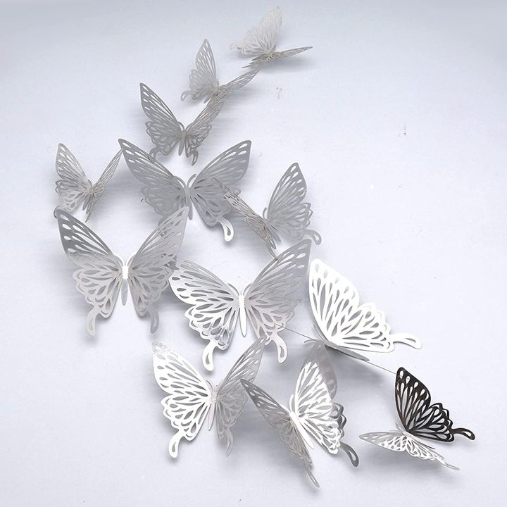 3D Butterfly Mirror Wall Stickers – Pack of 6 Silver Decorative Wall Decals for Home, Party, and Event Decoration​