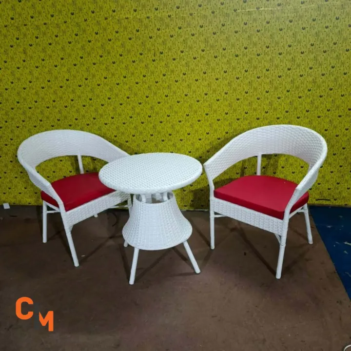 2 Plastic Chairs with Table – Outdoor Garden Set with Cushions | Lawn ...