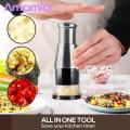 Stainless Steel Food Chopper Stainless Steel Manual Food Chopper Garlic Press Onion Potato Vegetable Cutter Kitchen Tool Dishwasher Safe Garlic Crusher. 