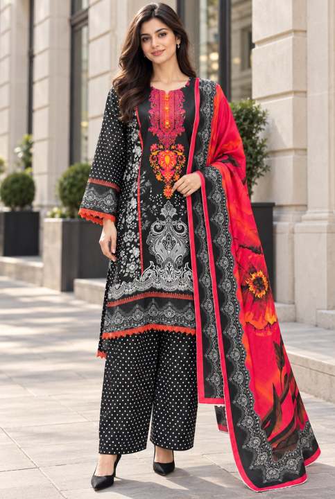 Kleren 3 Piece Unstitched Digital Printed Khaddar Suit for Women with Digital Printed Khaddar Shirt, Digital Printed Khaddar Trouser and Digital Printed Khaddar Dupatta - Winter Collection 2026 - Design code : Mehr-O-Maah M-28