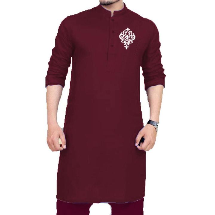 Men s Stylish Maroon Chest Bunch Printed Kameez Kurta with Pajama For Boys New Design for Gents Daraz.pk