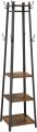 Coat Rack with 3 Shelves, Stand with Hooks for Scarves, Bags and Umbrellas, Steel Frame, Industrial Style, Rustic Brown and Black. 