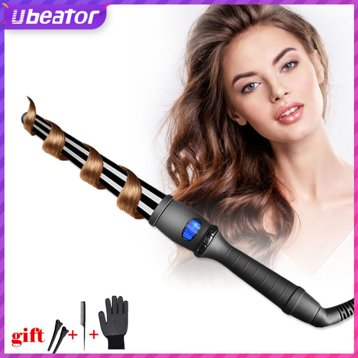 Ubeator - LCD Screen Ceramic Spiral Hair Curling Iron Wand Machine Roller Beauty Tools-138-Black