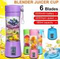 USB Rechargeable Juicer Blender 6 Blades Electric Mini Portable Personal Size Juicer Cup USB Mixer Smoothie Maker | 380ml | Food Grade Water Bottle Fruit Juicer Machine (Double Click Start) Easy to Carry - Multcolor. 