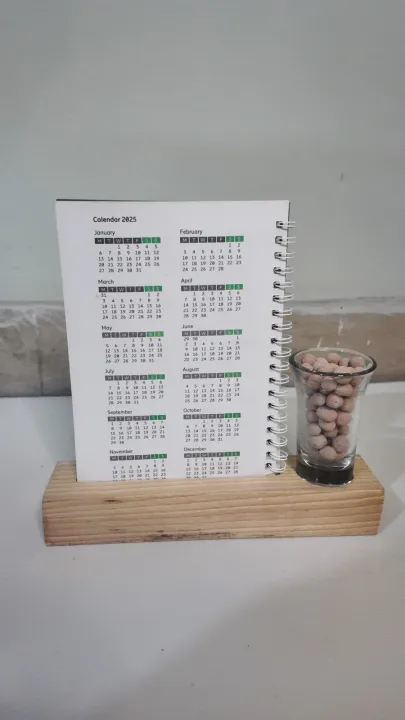 Wooden Desk Calendar with Glass Planter | Beech Wood Base | 12-Page ...