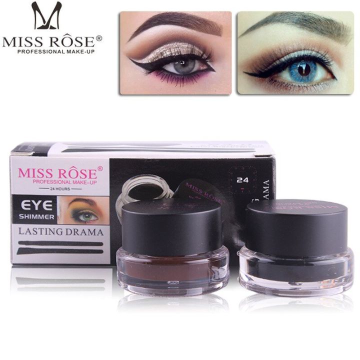 MISS ROSE GEL EYELINER 2 COLOR  SET BLACK AND BROWN 24 HOURS LONG LASTING WATERPROOF