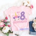 It's My 2-9th Birthday Numuber T-Shirt Kawaii Unicorn Eyelashes Cartoon Pink Kids Clothes Girls T Shirt Short Sleeve. 