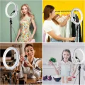 7 Feet Tripod Stand with 26 CM RGB Selfie Ring Light & Mobile Phone Holder for Tiktok Videos Best Quality Metal Tripod Tiktok Light, RGB 26cm Ring Light with 7ft Tripod Stand, Photography Kit - Elegant Home. 