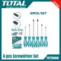 TOTAL 6pcs CR-V Screwdriver Set with New Design and Comfortable Handle THT250606. 