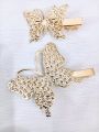 2 Pins Card Gold Butterfly Hair Clips for Girls | Rhinestone Metal Hairpins | Shiny Butterfly Design Hair Accessories for Women | Stylish Hair Clip for Party & Daily Use. 