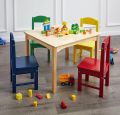 Wooden and Multicolor Kids Table Set - 4 Chairs Included | Kids Furniture for Playroom or Study Room | Durable and Safe | Perfect for Arts, Crafts, and Learning. 