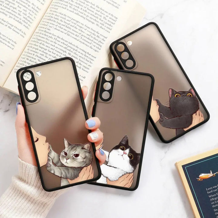 【AmbitionmA】Cute Cat Refuse to kiss Matte Clear Coque For Samsung S23 5G Case Galaxy S20 S21 FE S22 Ultra S10 Lite S8 S9 Plus Silicone Cover