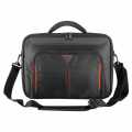 Targus Laptop Bag, Fits Laptops up to 17.3", Classic Clamshell Design, Re-enforced Case with Shoulder Strap and Padded Handle - Black/Red. 