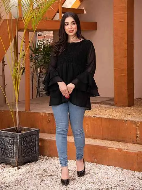 Anmol 1 Pc Stitched Stylish Chiffon Tops for Girls Western Style Top Short Shirt for Girls Daraz.pk